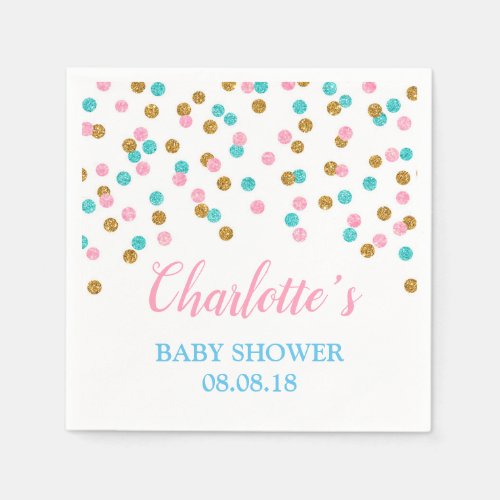 Pink Blue Gold Dots Baby Shower Napkins