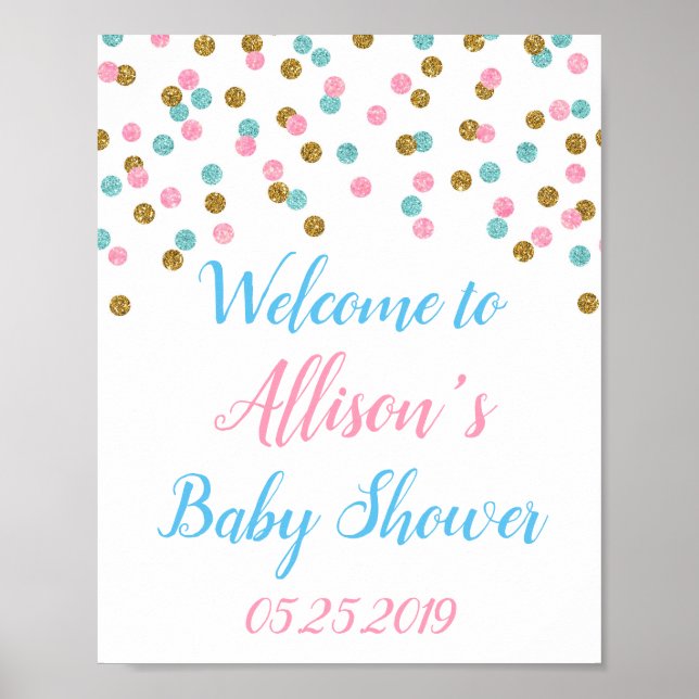 Pink Blue Gold Dots Custom Welcome Sign (Front)