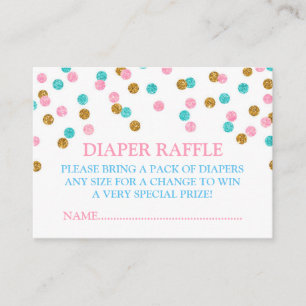 Pink Blue Gold Dots Diaper Raffle Card