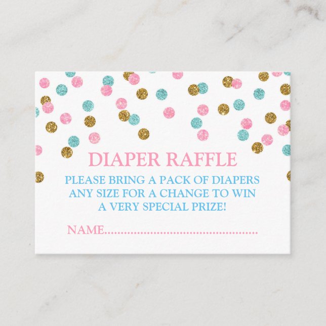 Pink Blue Gold Dots Diaper Raffle Card (Front)