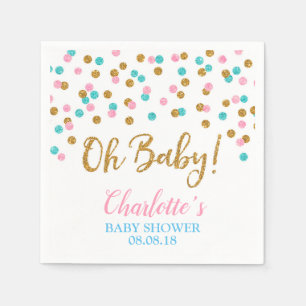 Pink Blue Gold Dots Gender Reveal Baby Shower Napkins