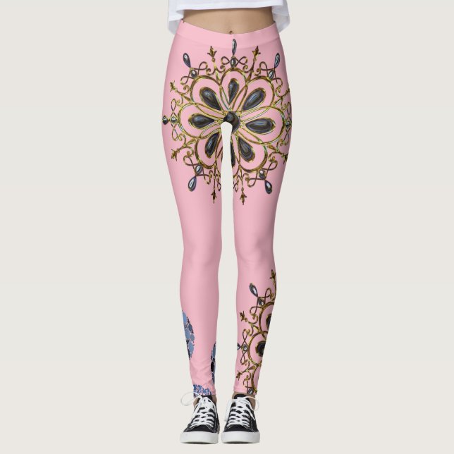 pink blue gold long leggings (Front)