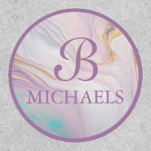 Pink Blue Gold Marble Monogram Personalized Name Patch