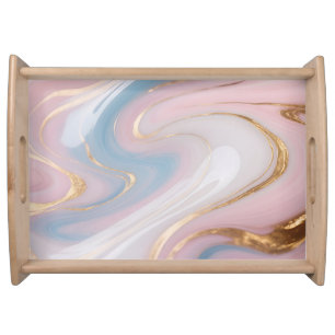 Pink Blue Gold Marble Swirl Abstract Serving Tray