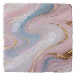 Pink Blue Gold Marble Swirl Abstract Trivet