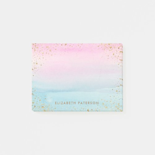 Pink Blue Gold Ombre Watercolor | Add Name Post-it Notes