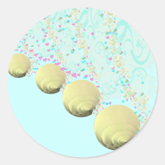 Pink Blue Gold Seashell Beach Wedding Classic Round Sticker