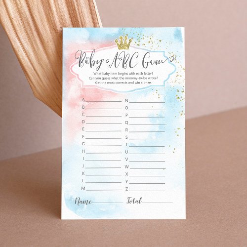 Pink Blue Gold Trendy Baby ABC Gender Reveal Game