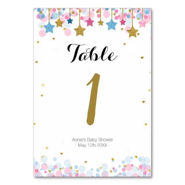 Pink Blue Gold twinkle twinkle Table Number (Front)