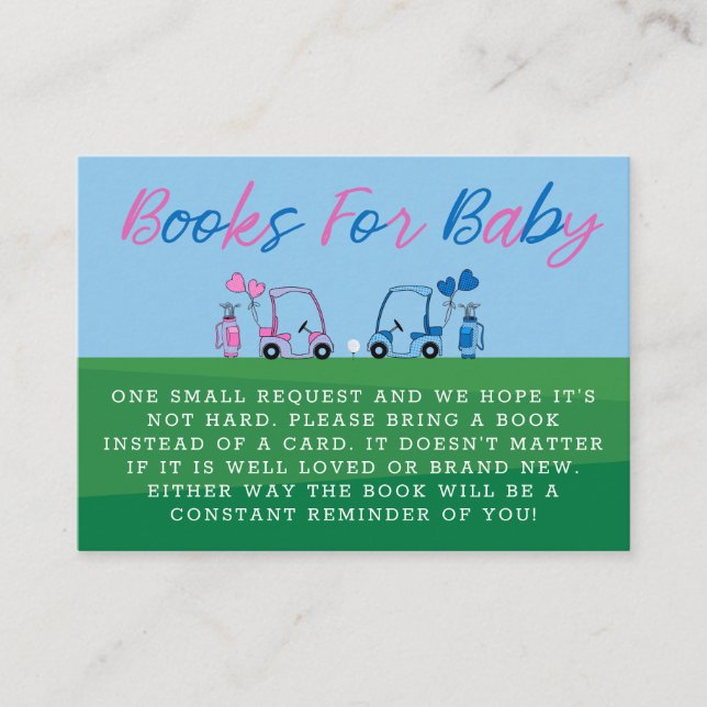 Pink Blue Golf Gender Reveal Book Request Enclosure Card (Front)