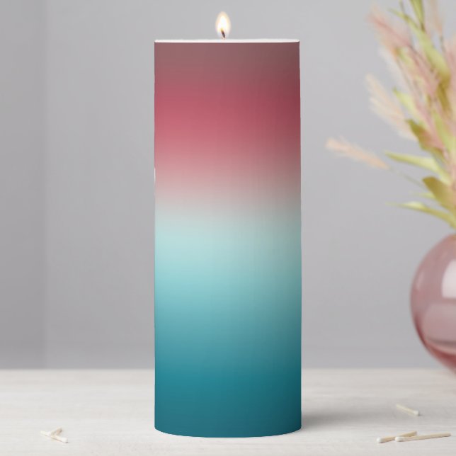 Pink & Blue Gradient Dusty Rose Aqua & Teal Ombre Pillar Candle (In Situ)