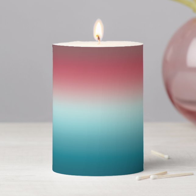 Pink & Blue Gradient Dusty Rose Aqua & Teal Ombre Pillar Candle (In Situ)