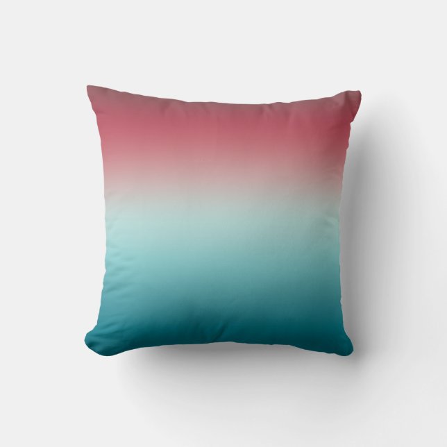 Pink & Blue Gradient Dusty Rose Aqua & Teal Ombre Throw Pillow (Front)