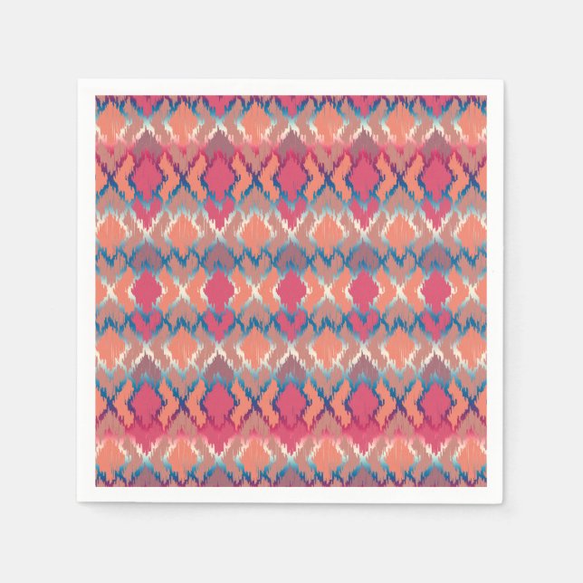 Pink Blue Gradient Geo Tribal Ikat Diamond Pattern Paper Napkins (Front)