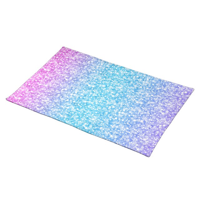 Pink & Blue Gradient Glitter And Sparkles Cloth Placemat (On Table)