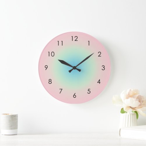 Pink Blue Gradient Ombre Pastel Aesthetic  Large Clock