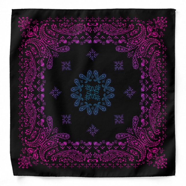 Pink & Blue Gradient Paisley Bandana (Front)