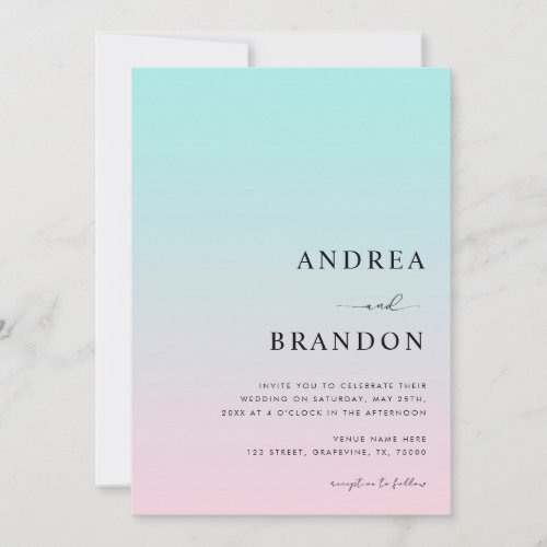 Pink Blue Gradient QR Code RSVP All in One Wedding Invitation