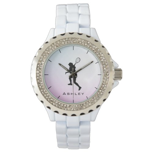 Pink Blue Gradient Tennis Player Personalized Girl Watch