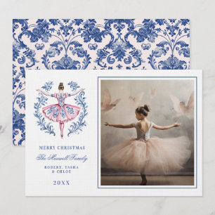 Pink & Blue Grandmillennial Damask Ballerina  Invitation