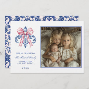 Pink & Blue Grandmillennial Damask Ornament  Photo Invitation