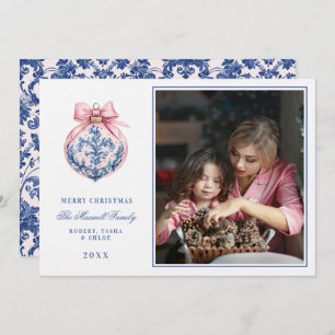 Pink & Blue Grandmillennial Damask Ornament Photo Invitation