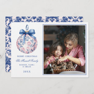 Pink & Blue Grandmillennial Floral Ornament Photo Invitation