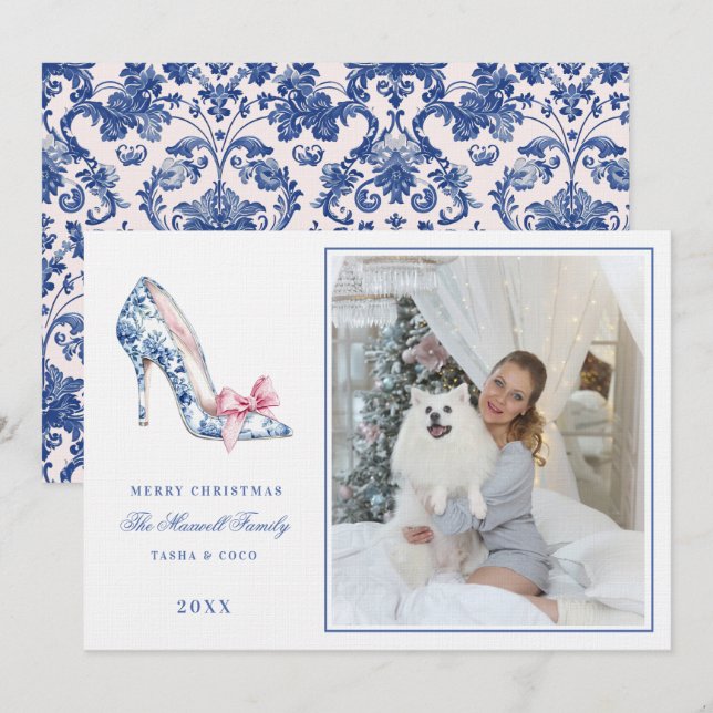 Pink & Blue Grandmillennial High Heel Christmas Invitation (Front/Back)
