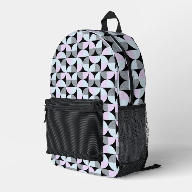 PINK BLUE GRAT BLACK GEOMETRIC PATTERNS PRINTED BACKPACK (Back Corner Right)