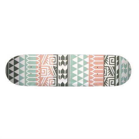 Pink Blue Gray Abstract Aztec Tribal Print Pattern Skateboard Deck