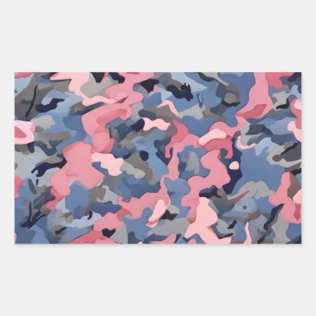 pink blue gray camouflage rectangular sticker (Front)