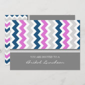 Pink Blue Gray Chevron Bridal Lunch Invitation (Front/Back)
