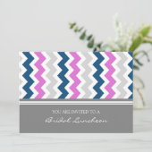 Pink Blue Gray Chevron Bridal Lunch Invitation (Standing Front)