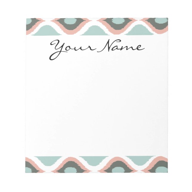 Pink Blue Gray Geometric Ikat Tribal Print Pattern Notepad (Front)