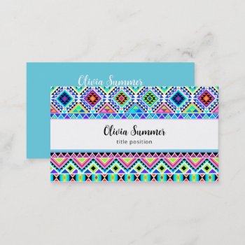 Pink Blue Green Aztec Tribal  Business Card by gogaonzazzle at Zazzle