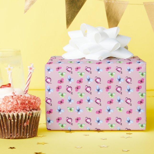 Pink Blue Green Butterfly Baby Shower Birthday Wrapping Paper (Birthday Party)