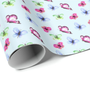 Pink Blue Green Butterfly Baby Shower Birthday Wrapping Paper