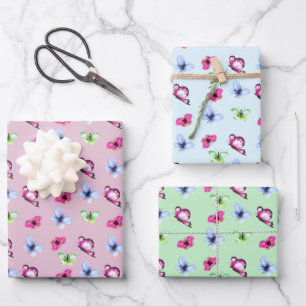 Pink Blue Green Butterfly Baby Shower Birthday Wrapping Paper Sheets