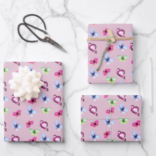 Pink Blue Green Butterfly Baby Shower Birthday Wrapping Paper Sheets