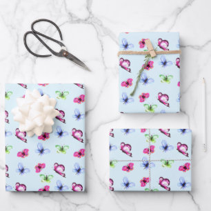 Pink Blue Green Butterfly Baby Shower Birthday Wrapping Paper Sheets