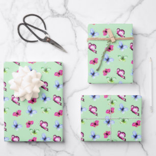 Pink Blue Green Butterfly Baby Shower Birthday Wrapping Paper Sheets