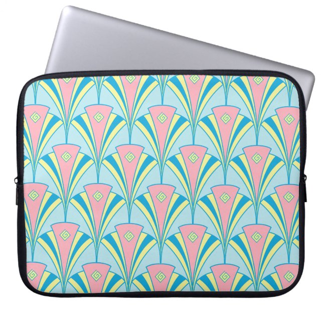 Pink Blue Green Fan Pattern Laptop Sleeve (Front)
