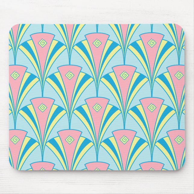 Pink Blue Green Fan Pattern Mouse Pad (Front)