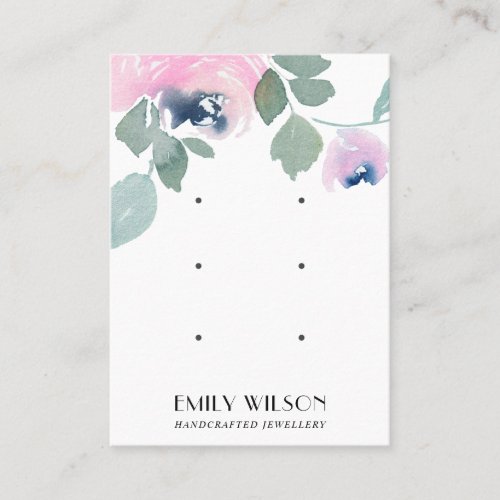 PINK BLUE GREEN FLORAL 3 STUD EARRING DISPLAY BUSINESS CARD