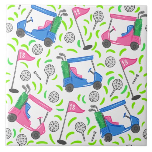 Pink Blue Green Golf Ceramic Tile