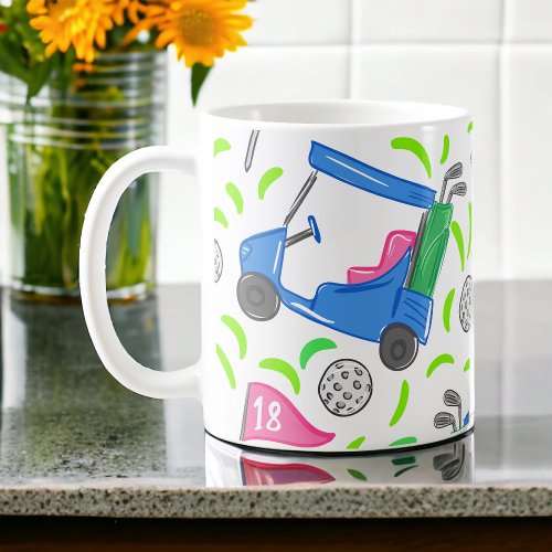 Pink Blue Green Golf Preppy Coffee Mug