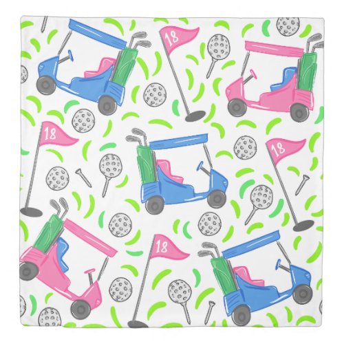 Pink Blue Green Golf Preppy Duvet Cover