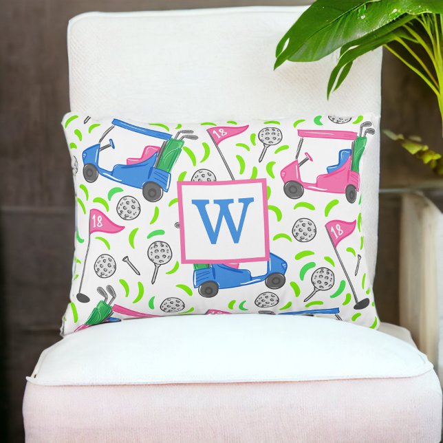 Pink Blue Green Golf Preppy Initial Accent Pillow (Creator Uploaded)