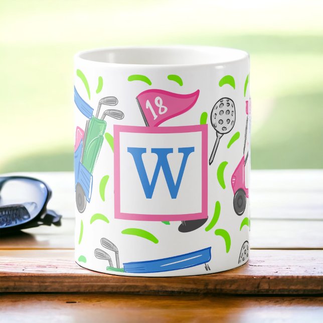 Pink Blue Green Golf Preppy Initial Coffee Mug (Creator Uploaded)