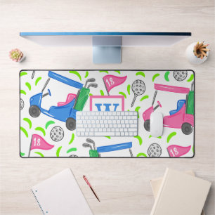 Pink Blue Green Golf Preppy Monogram Initial Desk Mat